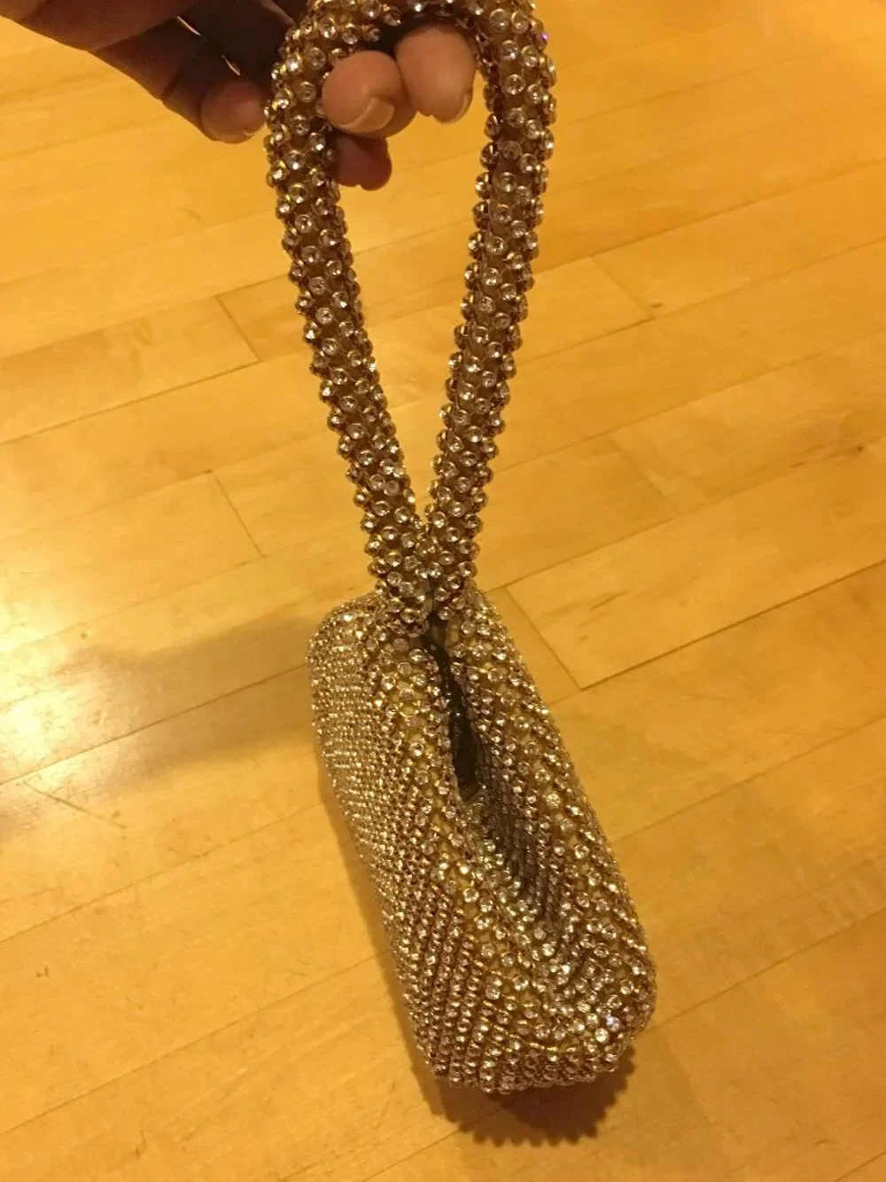 Elegant Gold Rhinestone Evening wrist Bag